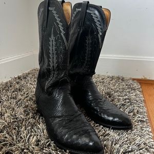 Lucchese Men Size 10D Black/White/Blue Cowboy Boots Women 11/11.5 New Soles
